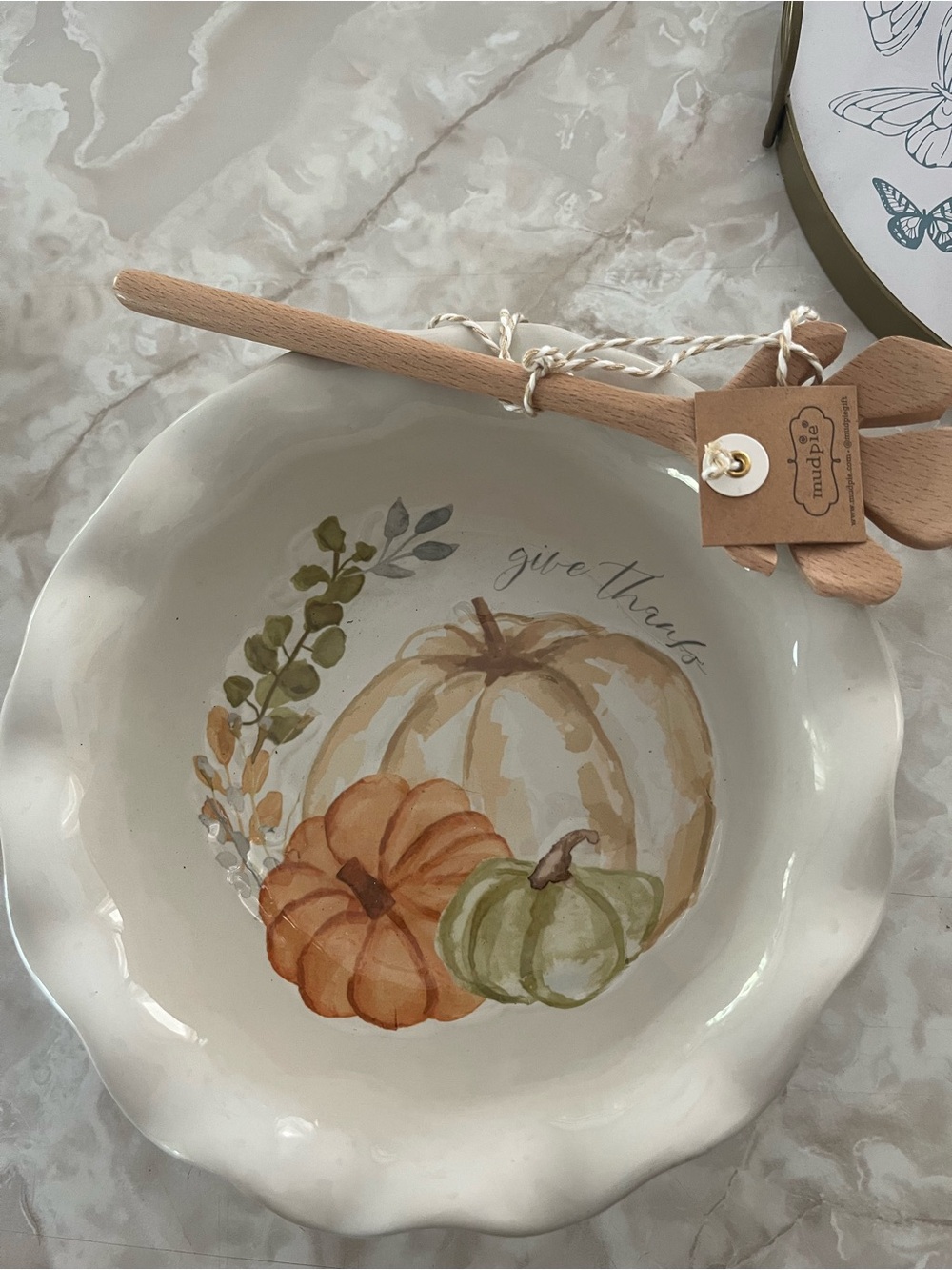 Mud Pie Cream Pumpkin Ceramic Serving Bowl with Autumn Motif
